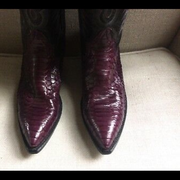 Cowboy Boots Snakeskin Purple Leather Western Heel - Picture 4 of 10